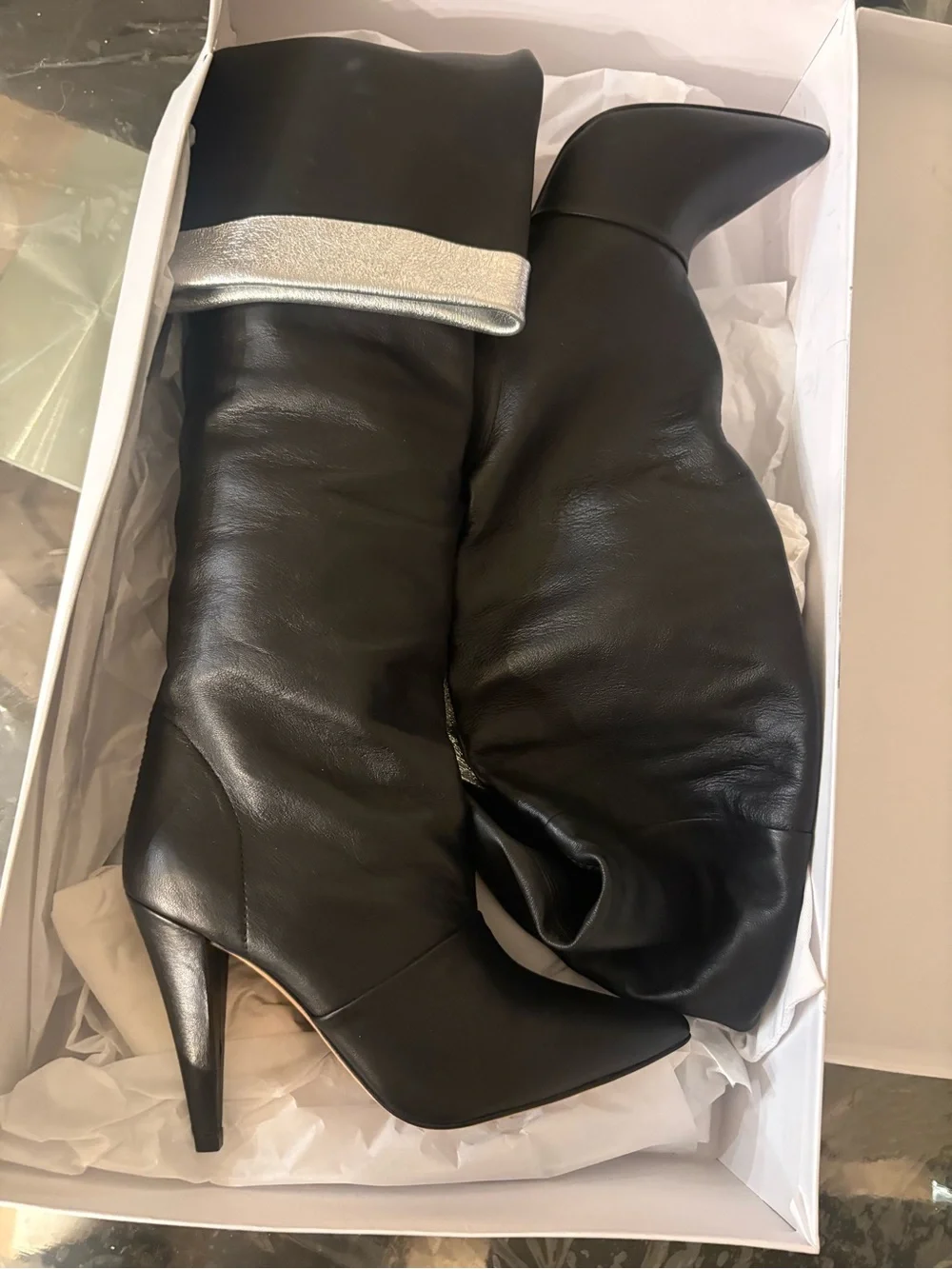 IRO Black Leather Over-the-Knee Boots with Silver Cuff